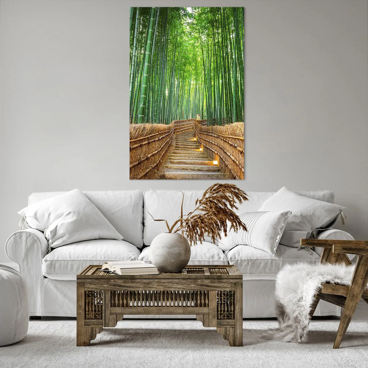 Impression sur toile - Image sur toile - Un chemin dans une dense forêt de bambous - 80x120cm - L'essence de la nature asiatique - Décoration murale moderne pour le salon et la chambre ARTTOR