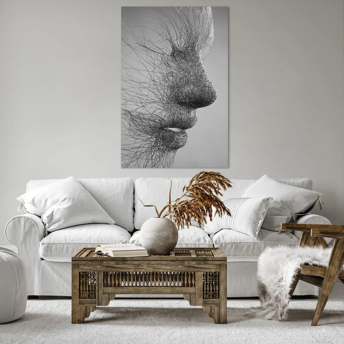 Bild auf Leinwand - Leinwandbild - Künstlerisches Gesichtsprofil mit zarten Linien - 80x120cm - Der Geist des Windes - Moderne Wanddekoration für Wohnzimmer und Schlafzimmer ARTTOR