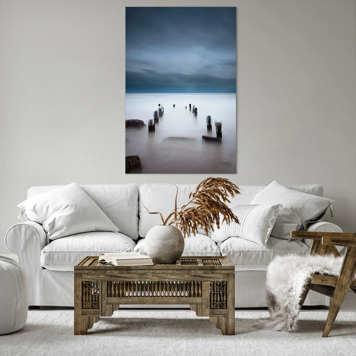 Obraz na płótnie - Stare molo na tle spokojnego morza - 80x120cm - Zamyślone jezioro - Nowoczesna dekoracja ścienna do salonu i sypialni ARTTOR