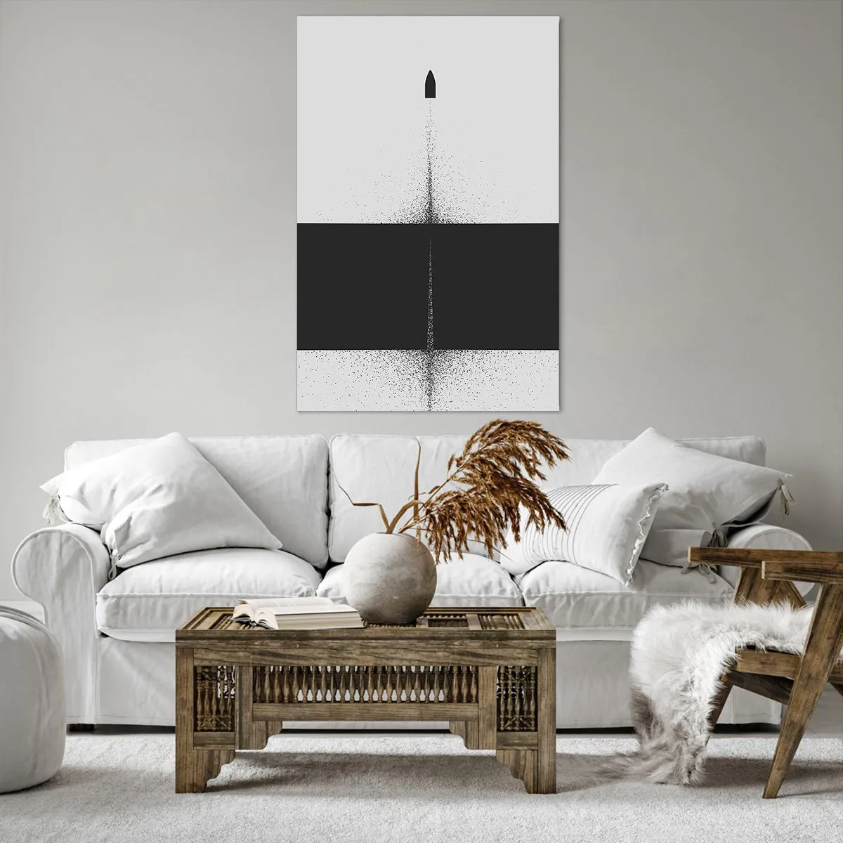 Impression sur toile - Image sur toile - Un projectile symbolique dans un style minimaliste et abstrait. - 80x120cm - Droit au but - Décoration murale moderne pour le salon et la chambre ARTTOR