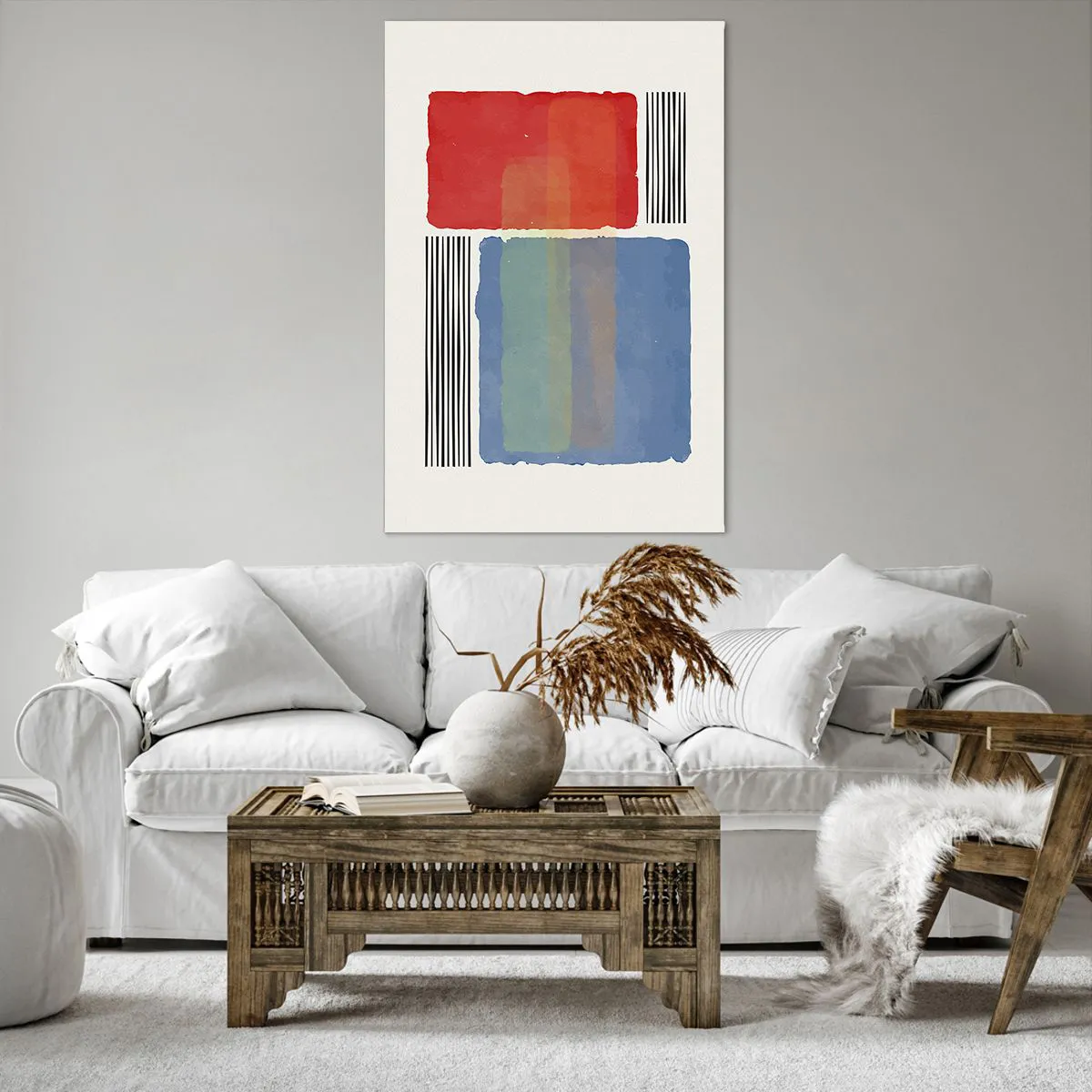 Impression sur toile - Image sur toile - Composition géométrique avec des blocs et des lignes colorés - 80x120cm - Esprit et lettre de la géométrie - Décoration murale moderne pour le salon et la chambre ARTTOR