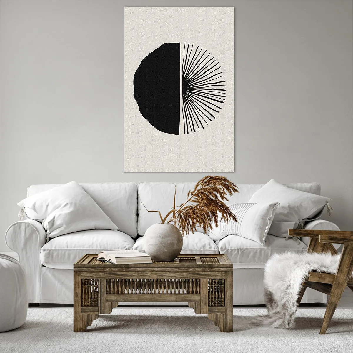 Cuadro sobre lienzo - Impresión de Imagen - Motivo negro minimalista sobre fondo claro. - 80x120cm - Un abanico de posibilidades - Decoración de pared moderna para salón y dormitorio ARTTOR