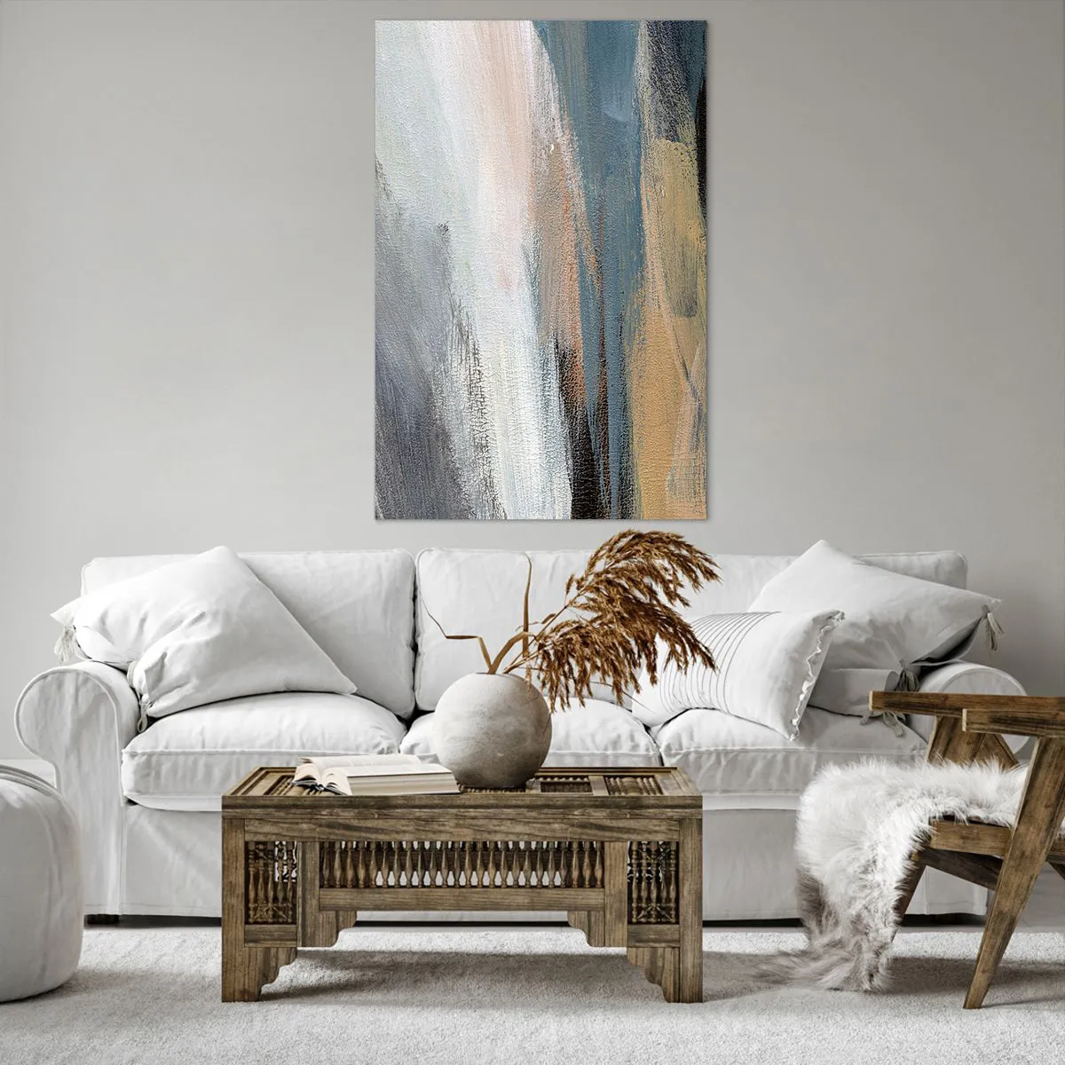 Cuadro sobre lienzo - Impresión de Imagen - Paisaje abstracto en tonos tenues de azul y beige. - 80x120cm - Abstracción: paisaje nórdico - Decoración de pared moderna para salón y dormitorio ARTTOR