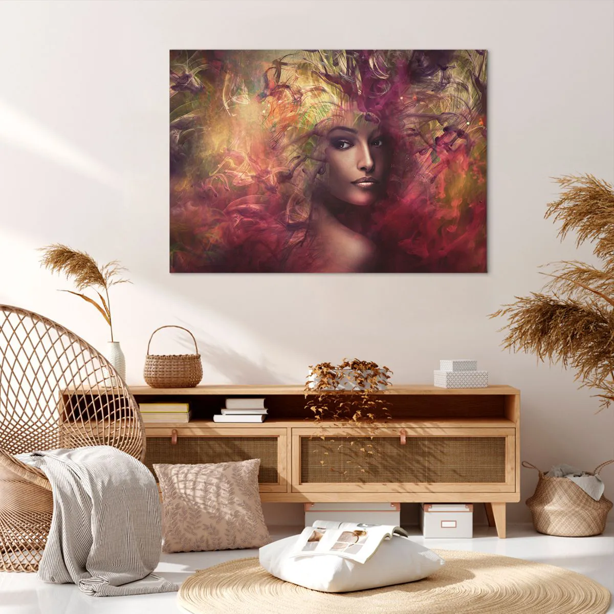 Bild auf Leinwand - Leinwandbild - Eine Frau in abstrakten Farben, die einen dynamischen Hintergrund schafft - 100x70cm - Ich bin hier! - Moderne Wanddekoration für Wohnzimmer und Schlafzimmer ARTTOR