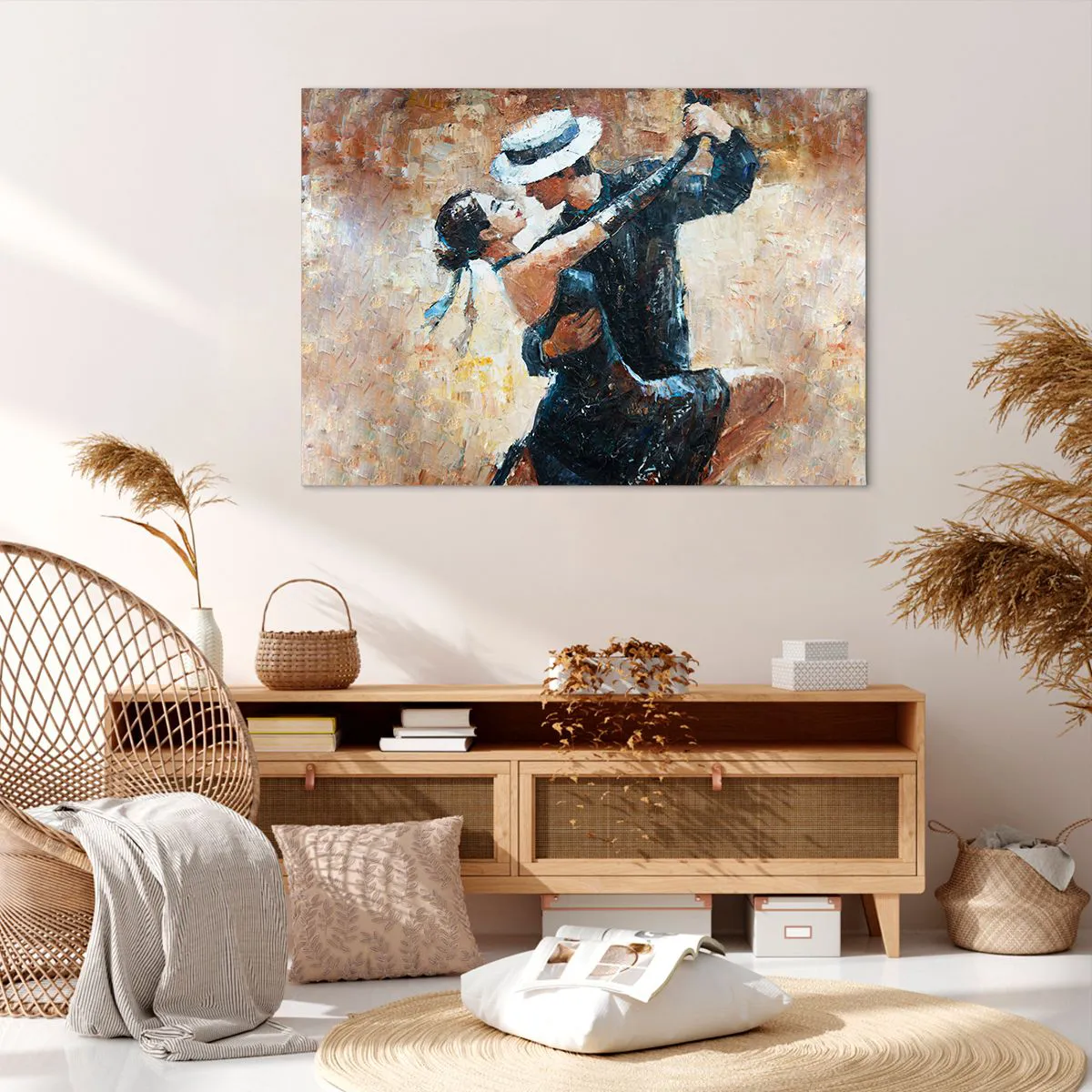 Quadro su tela - Stampe su Tela - Una coppia che balla il tango in uno stile romantico ed elegante - 100x70cm - Alla Rodolfo Valentino - Decorazione murale moderna per soggiorno e camera da letto ARTTOR