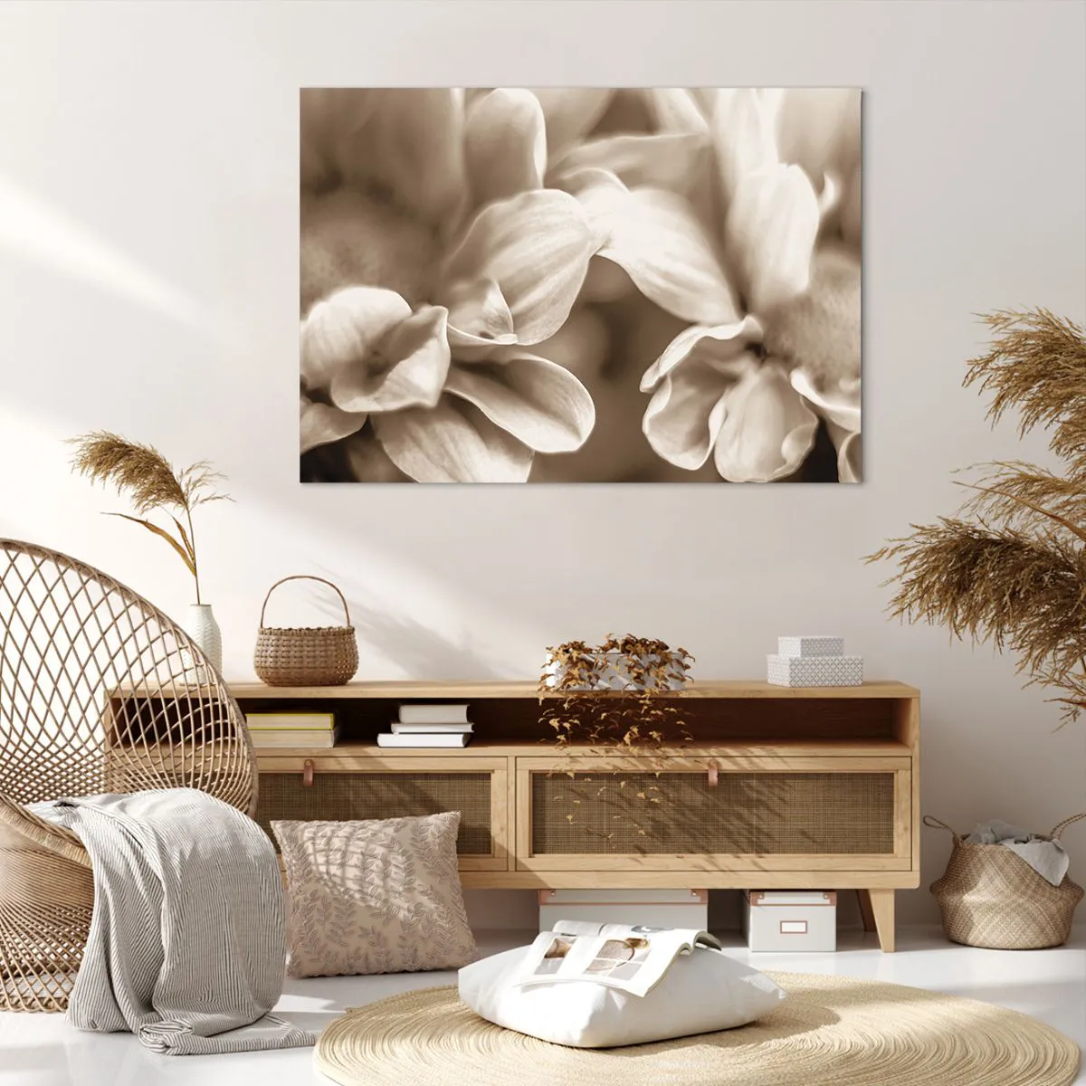 Quadro su tela - Stampe su Tela - Primo piano di fiori in una delicata tonalità seppia con contorni morbidi - 100x70cm - Mite come un sorriso - Decorazione murale moderna per soggiorno e camera da letto ARTTOR