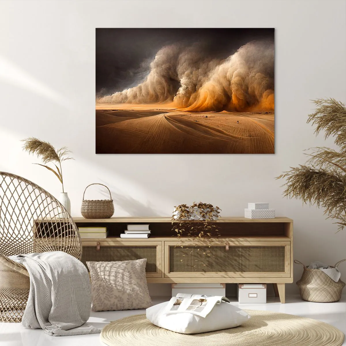 Obraz na płótnie - Imponująca burza piaskowa na pustyni - 100x70cm - Gniew pustyni - Nowoczesna dekoracja ścienna do salonu, kuchni i sypialni ARTTOR