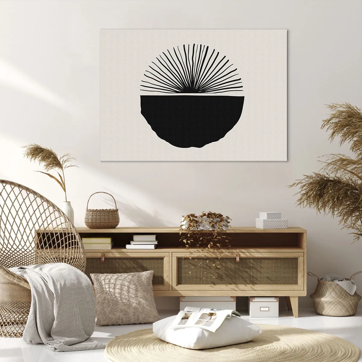 Cuadro sobre lienzo - Impresión de Imagen - Motivo negro minimalista sobre fondo claro. - 100x70cm - Un abanico de posibilidades - Decoración de pared moderna para salón y dormitorio ARTTOR
