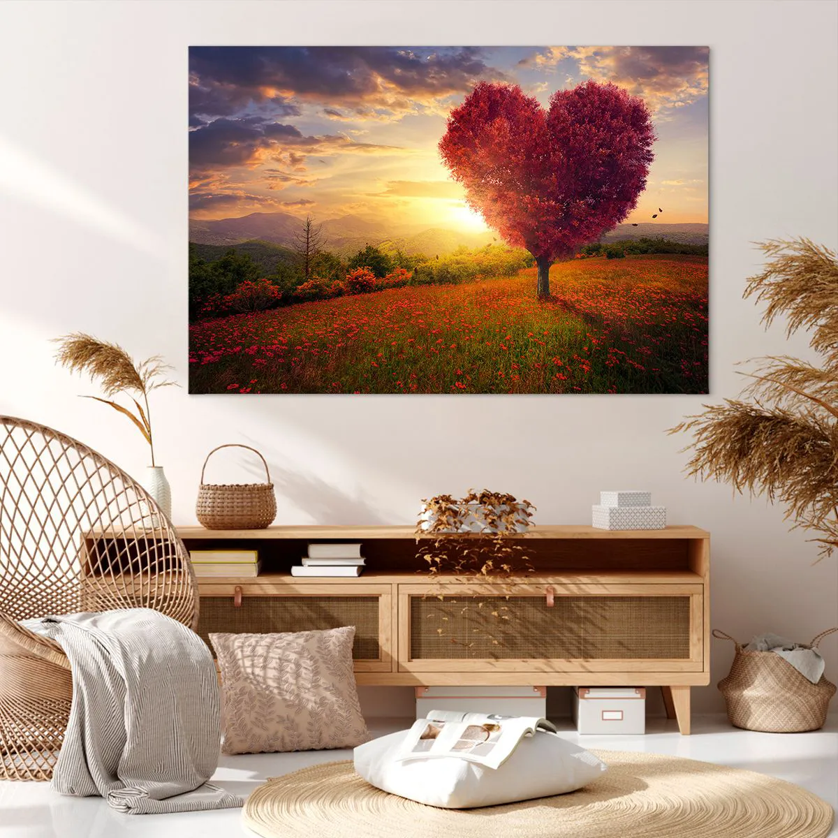 Cuadro sobre lienzo - Impresión de Imagen - Árbol en forma de corazón al atardecer - 120x80cm - Te atrapa el corazón - Decoración de pared moderna para salón y dormitorio ARTTOR