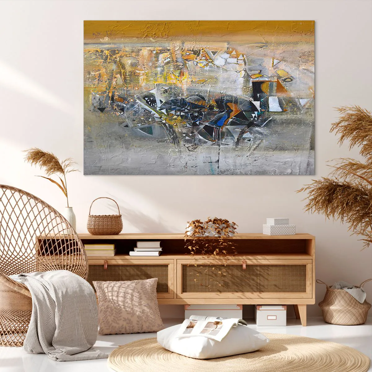 Bild auf Leinwand - Leinwandbild - Abstraktion mit dominanten Gelb- und Grautönen - 120x80cm - Alles wird gut - Moderne Wanddekoration für Wohnzimmer und Schlafzimmer ARTTOR