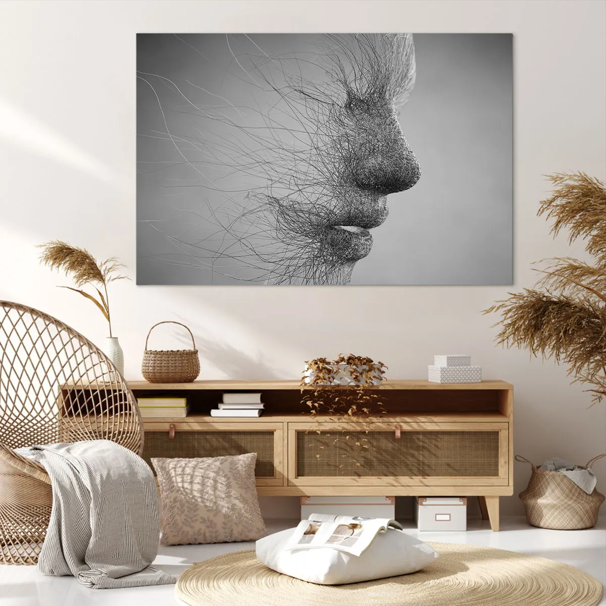 Impression sur toile - Image sur toile - Profil facial artistique créé avec des lignes délicates - 120x80cm - L'esprit du vent - Décoration murale moderne pour le salon et la chambre ARTTOR