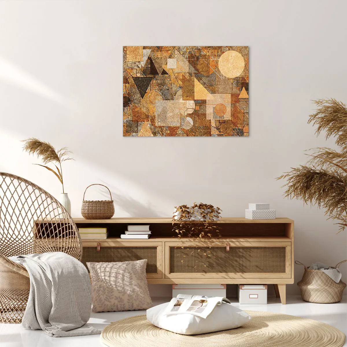 Canvas picture - Abstract geometric figures in warm shades - 70x50cm - Cubist Study in Brown - Modern wall decoration for the living room and bedroom ARTTOR
