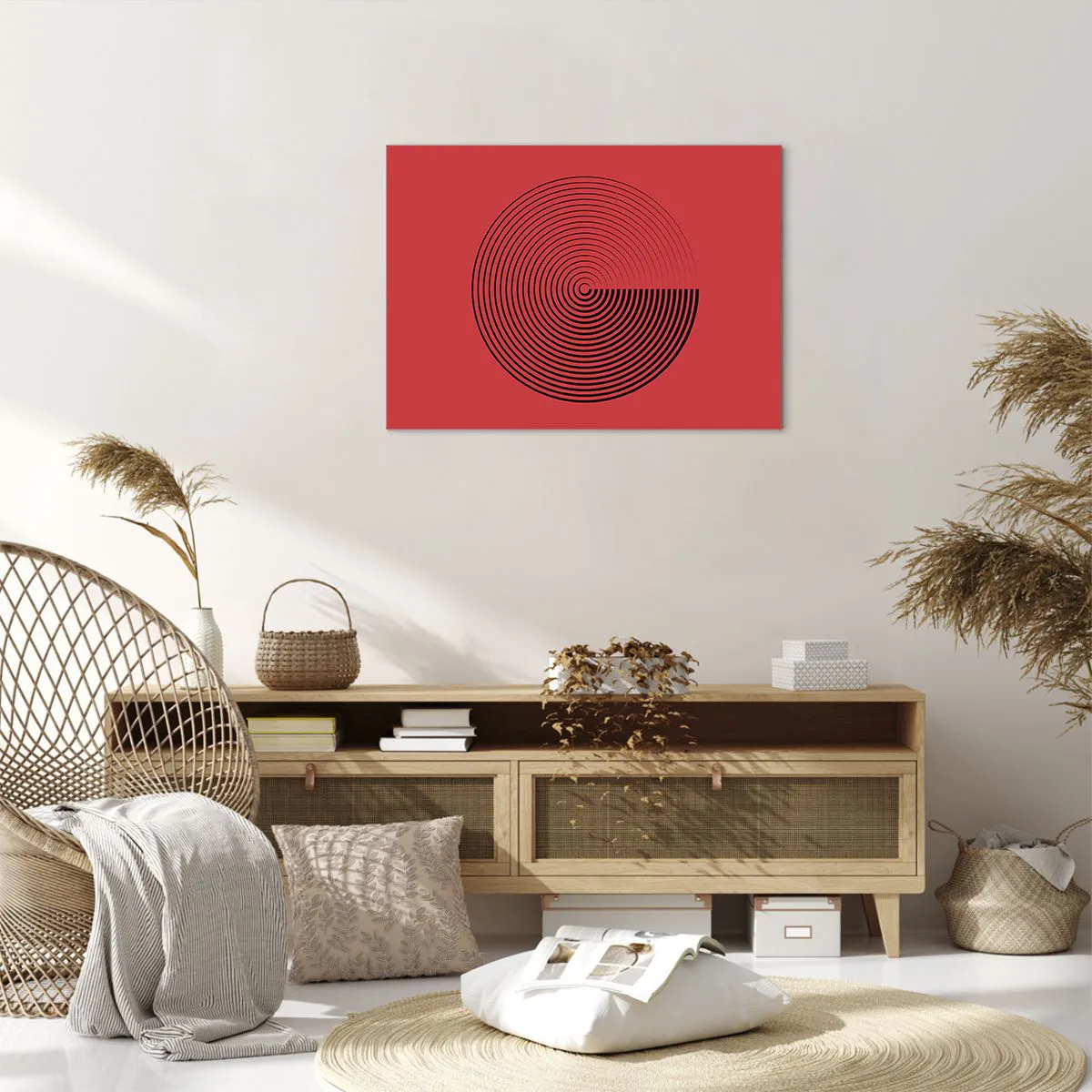 Canvas picture - Concentric circles on a red background - 70x50cm - Circular Movement - Modern wall decoration for the living room and bedroom ARTTOR