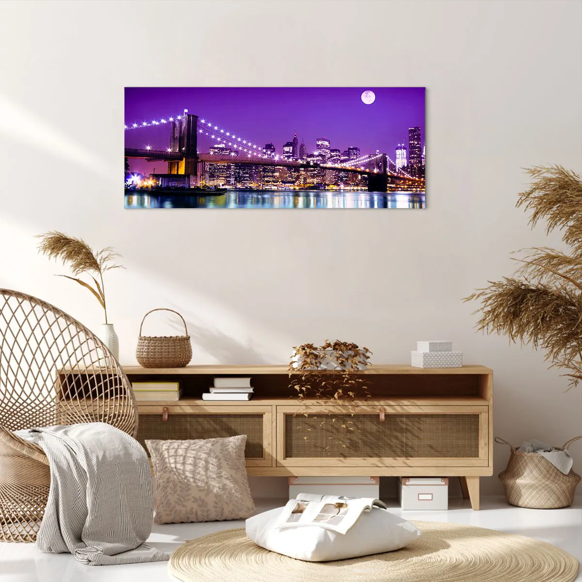 Impression sur toile - Image sur toile - Lumières de grande ville en violet - 100x40 cm