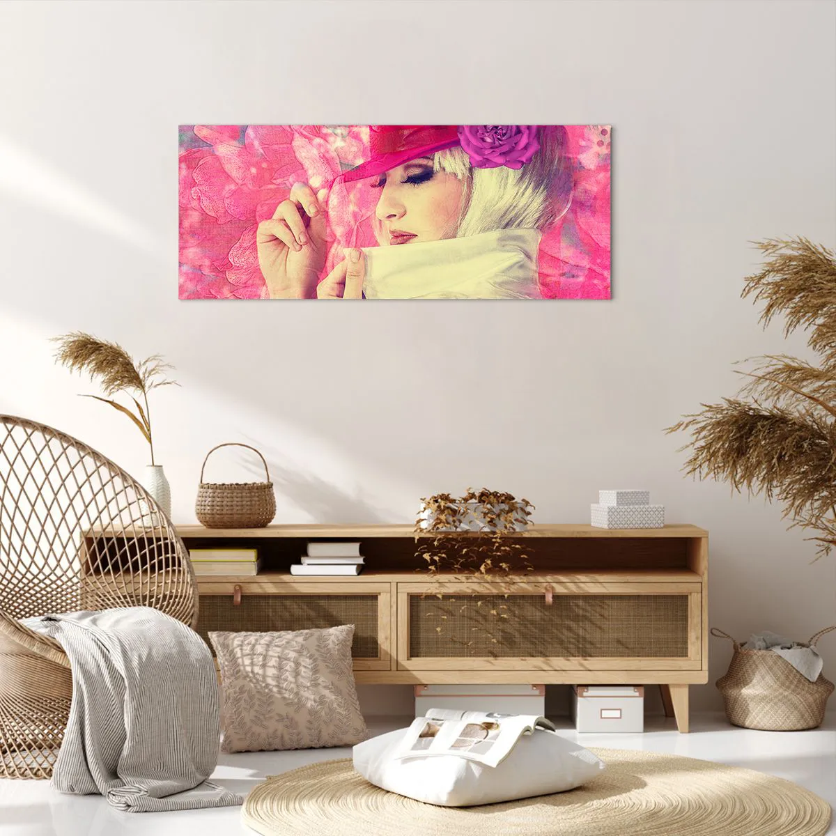 Bild auf Leinwand - Leinwandbild - Retro-Porträt in einem rosa Nebel - 100x40 cm