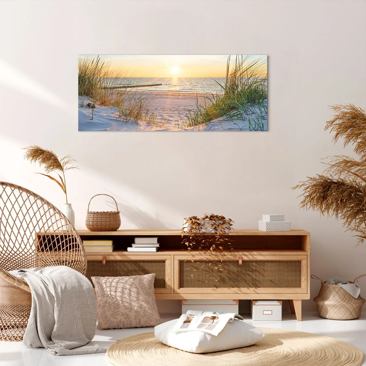 Lærredstryk - Billede på lærred - Havet brummer, fuglene synger, en vild strand midt i græsset.... - 100x40 cm