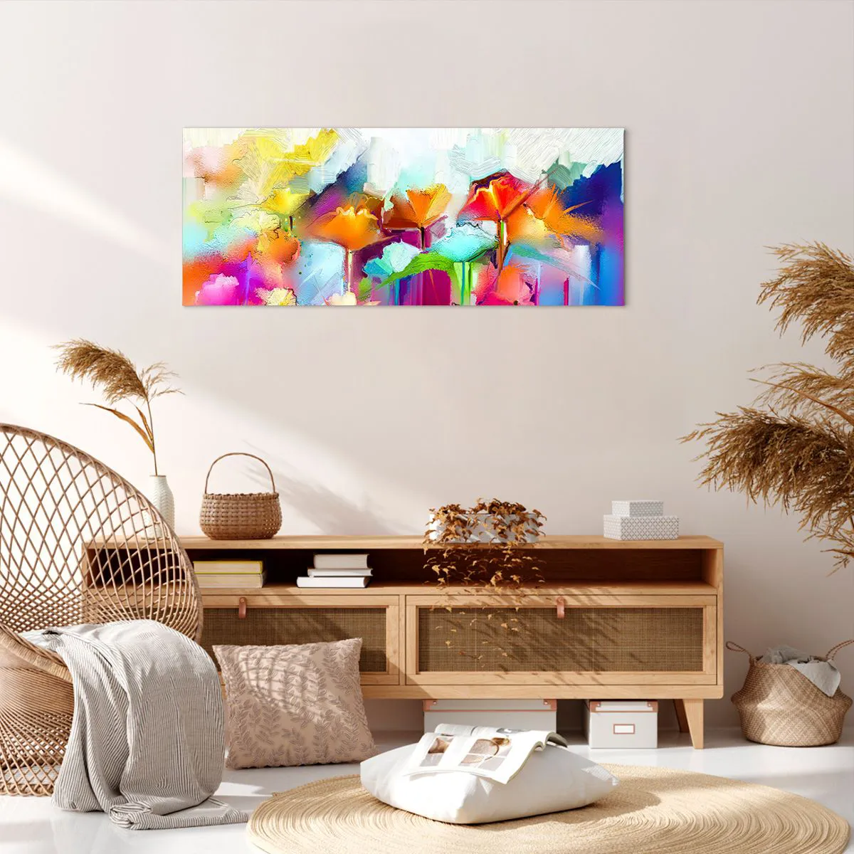 Lærredstryk - Billede på lærred - Regnbuen i blomstring - 100x40 cm