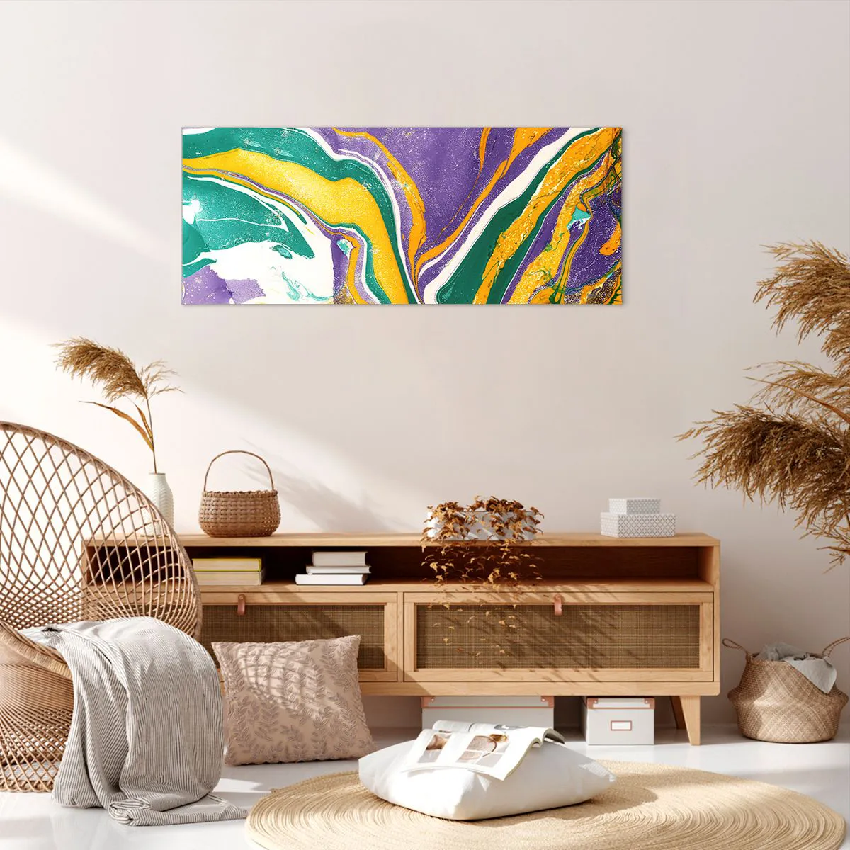 Quadro su tela - Stampe su Tela - Motivo astratto in marmo dai colori vivaci - 120x50cm - Onde di colore - Decorazione murale moderna per soggiorno e camera da letto ARTTOR