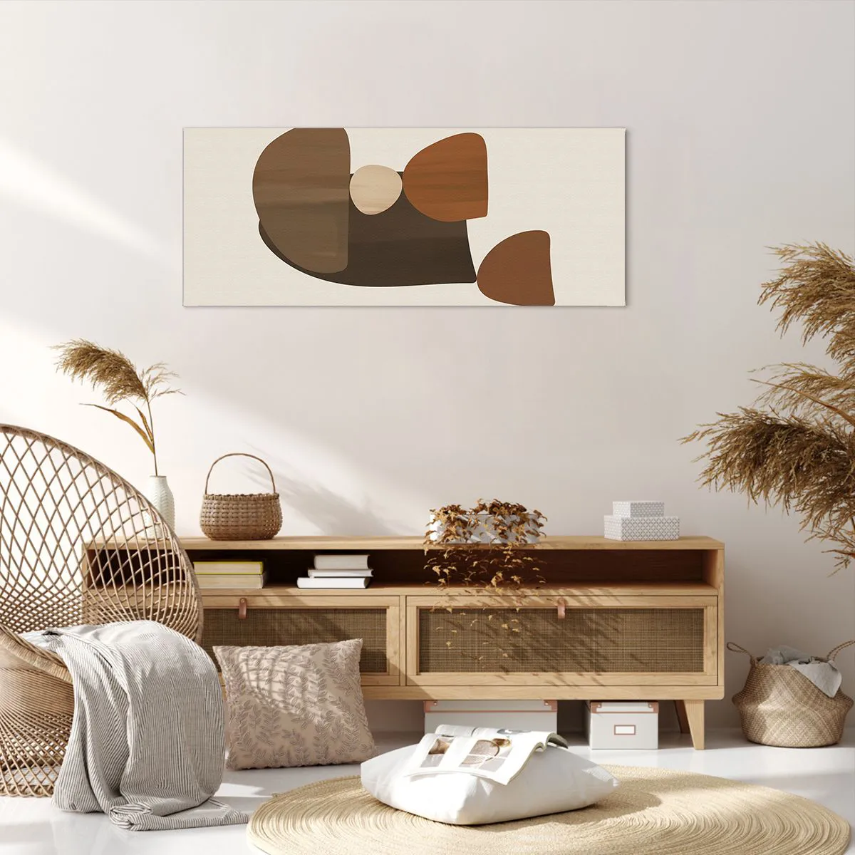 Cuadro sobre lienzo - Impresión de Imagen - Composición abstracta en tonos marrones y beige. - 120x50cm - Composición en bronce - Decoración de pared moderna para salón y dormitorio ARTTOR