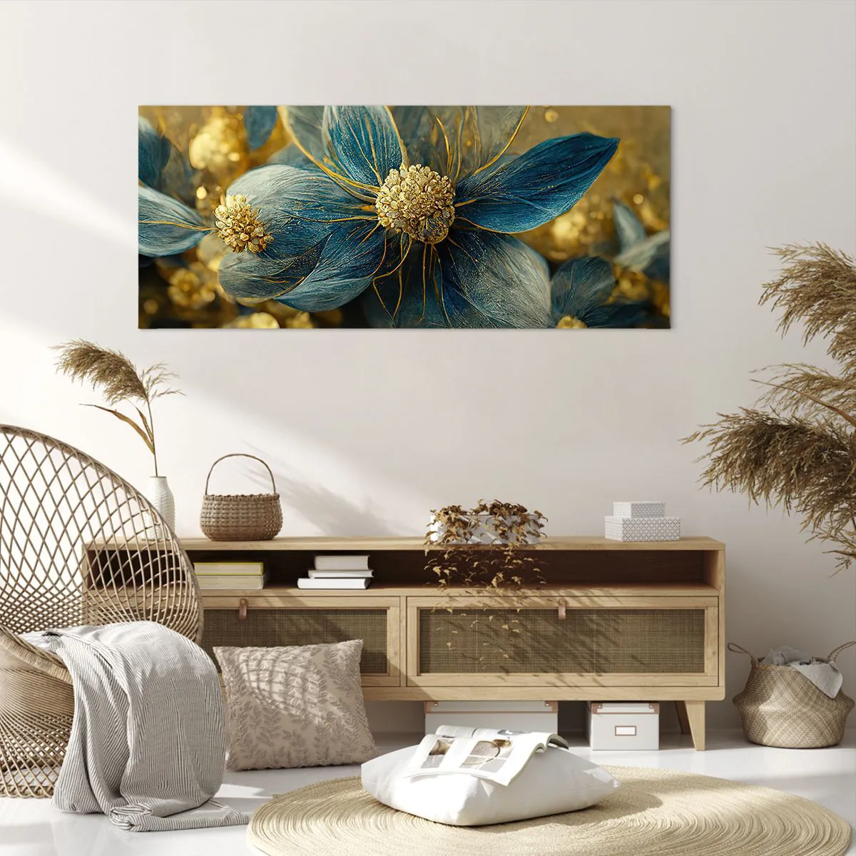 Quadro em tela - Florescer com ouro - 120x50 cm