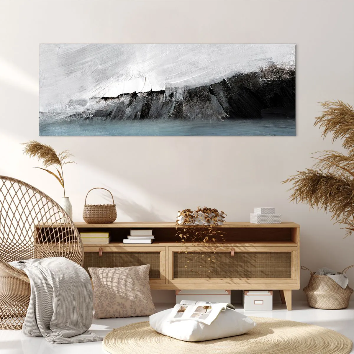 Canvastavla - Bild på duk - Vatten - jord: en krock mellan elementen - 140x50 cm