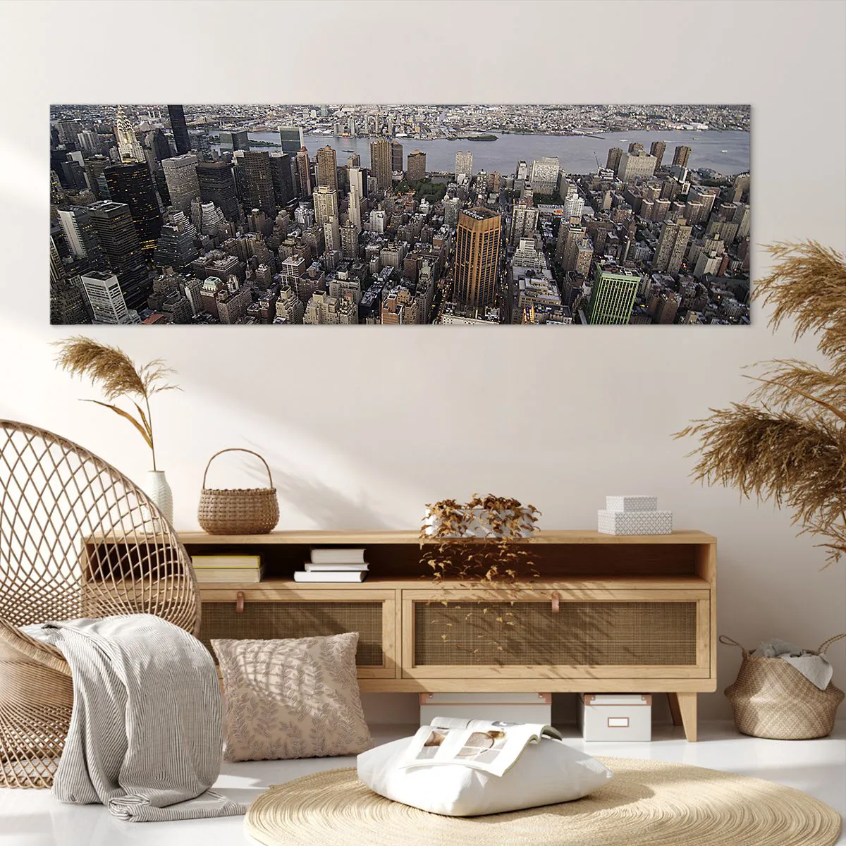 Impression sur toile - Image sur toile - Vue de la métropole avec le soleil couchant - 160x50cm - Le cœur battant de notre époque - Décoration murale moderne pour le salon et la chambre ARTTOR