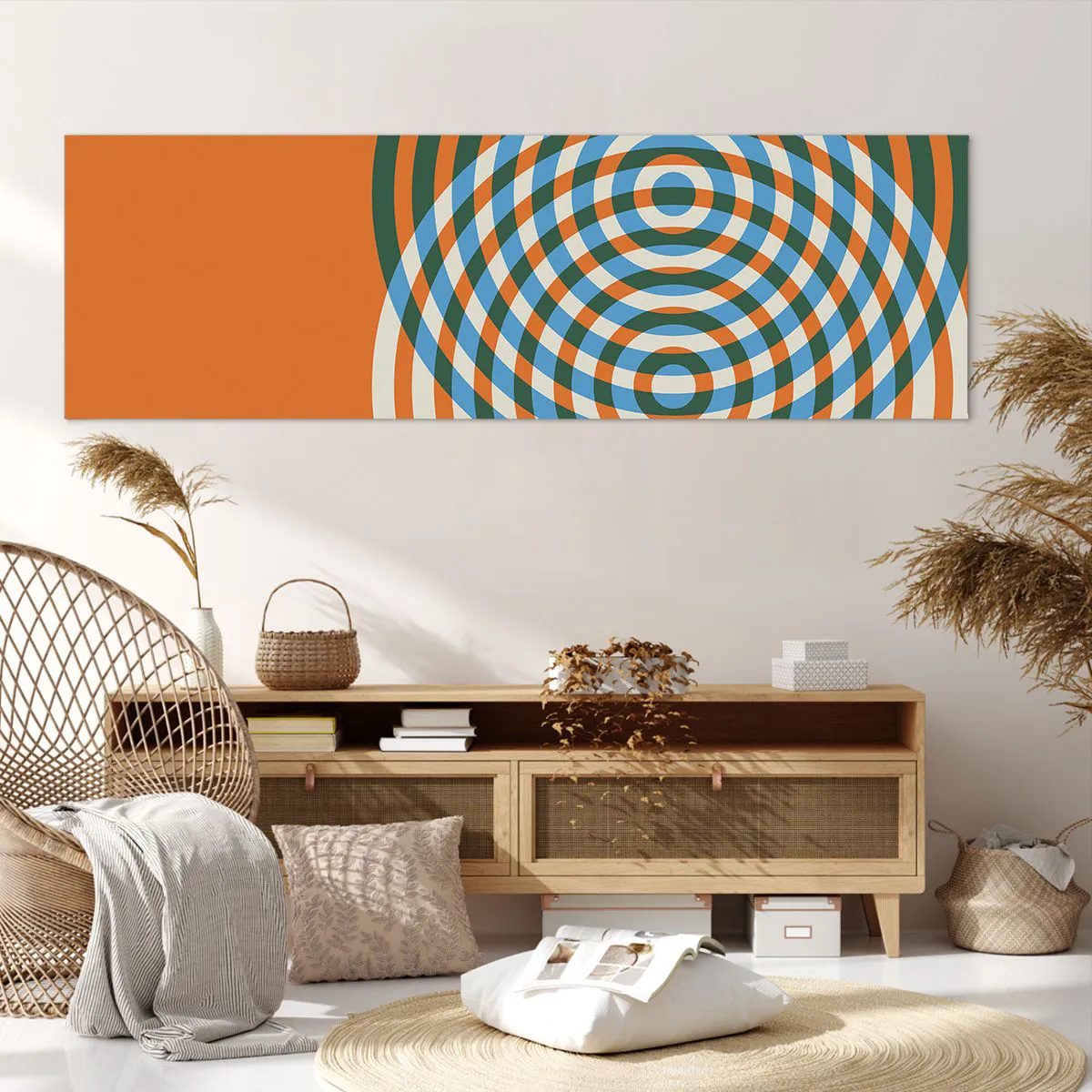 Quadro em tela - Variação circular abstrata - 160x50 cm