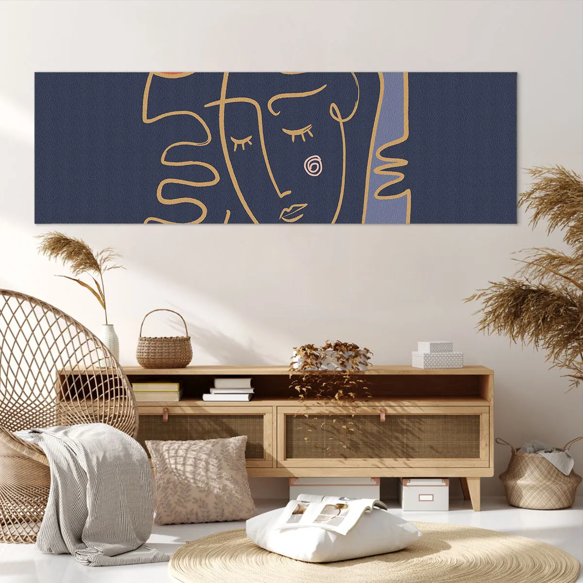 Impression sur toile - Image sur toile - Portrait de visage abstrait dans un style minimaliste - 160x50cm - En réflexion - Décoration murale moderne pour le salon et la chambre ARTTOR