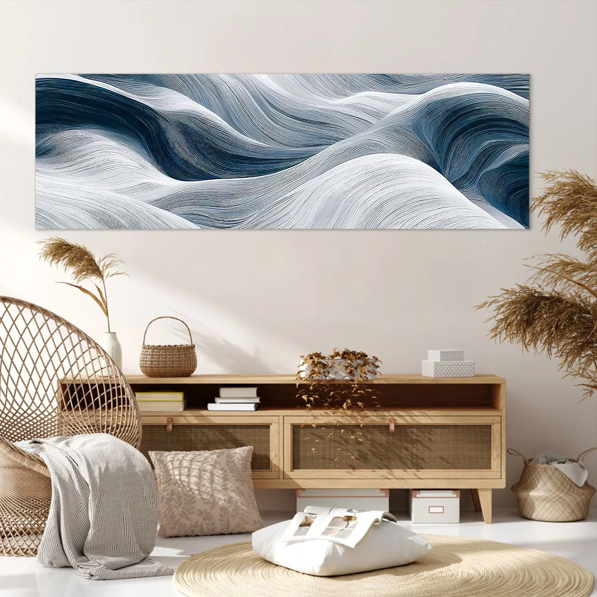 Canvas picture - White and Blue Waves - 160x50 cm