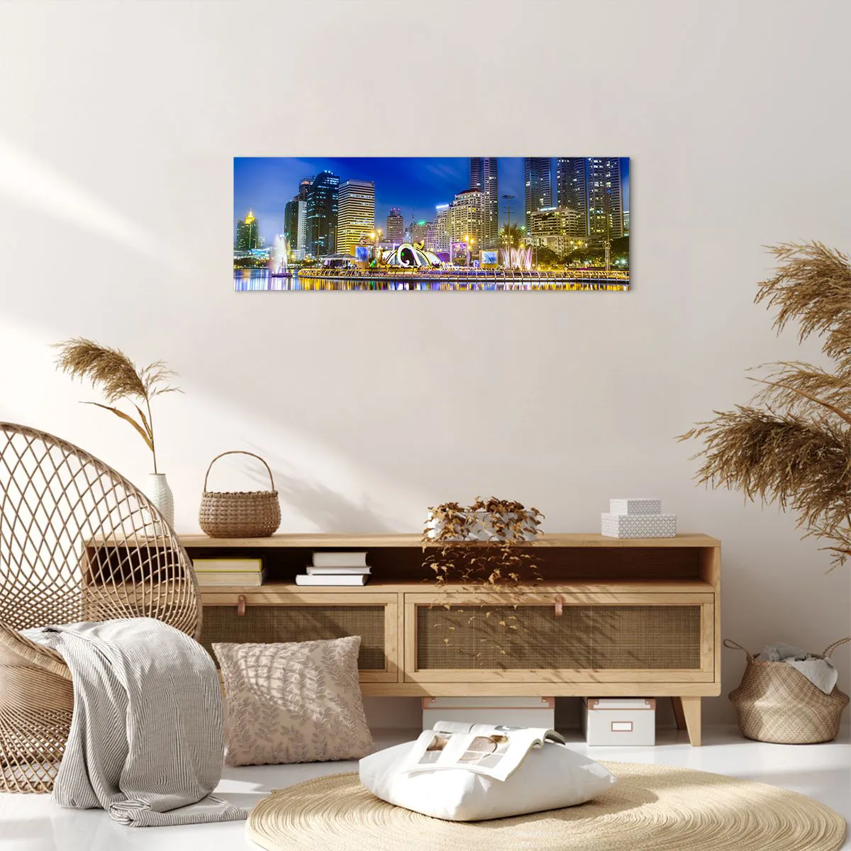 Obraz na płótnie - Tęczowa noc metropolii - 90x30 cm