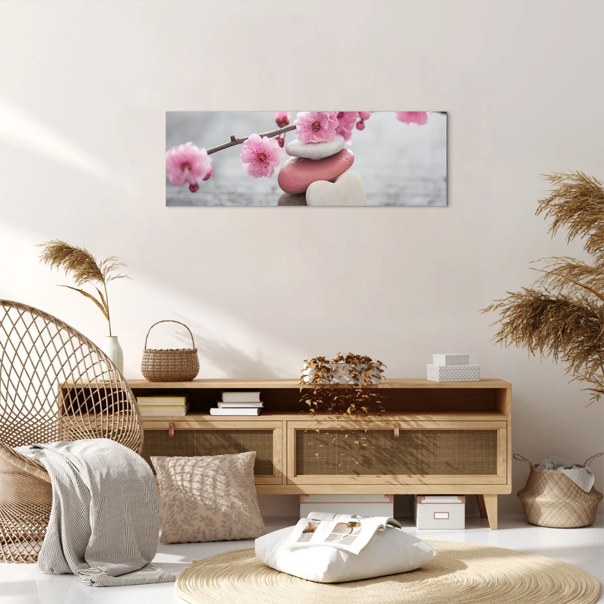 Bild auf Leinwand - Leinwandbild - Glückseligkeit mit einer Kirschblüte - 90x30 cm