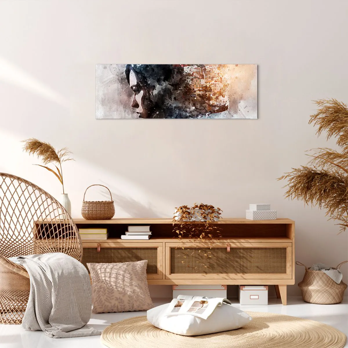 Canvas picture - Tale about a Girl with a City in the Background - 90x30 cm