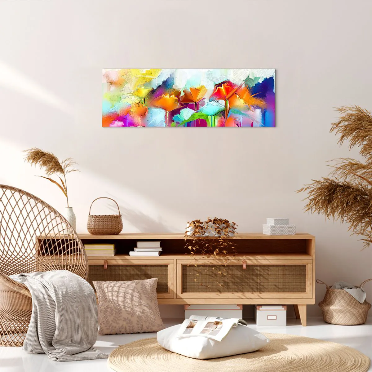 Lærredstryk - Billede på lærred - Regnbuen i blomstring - 90x30 cm