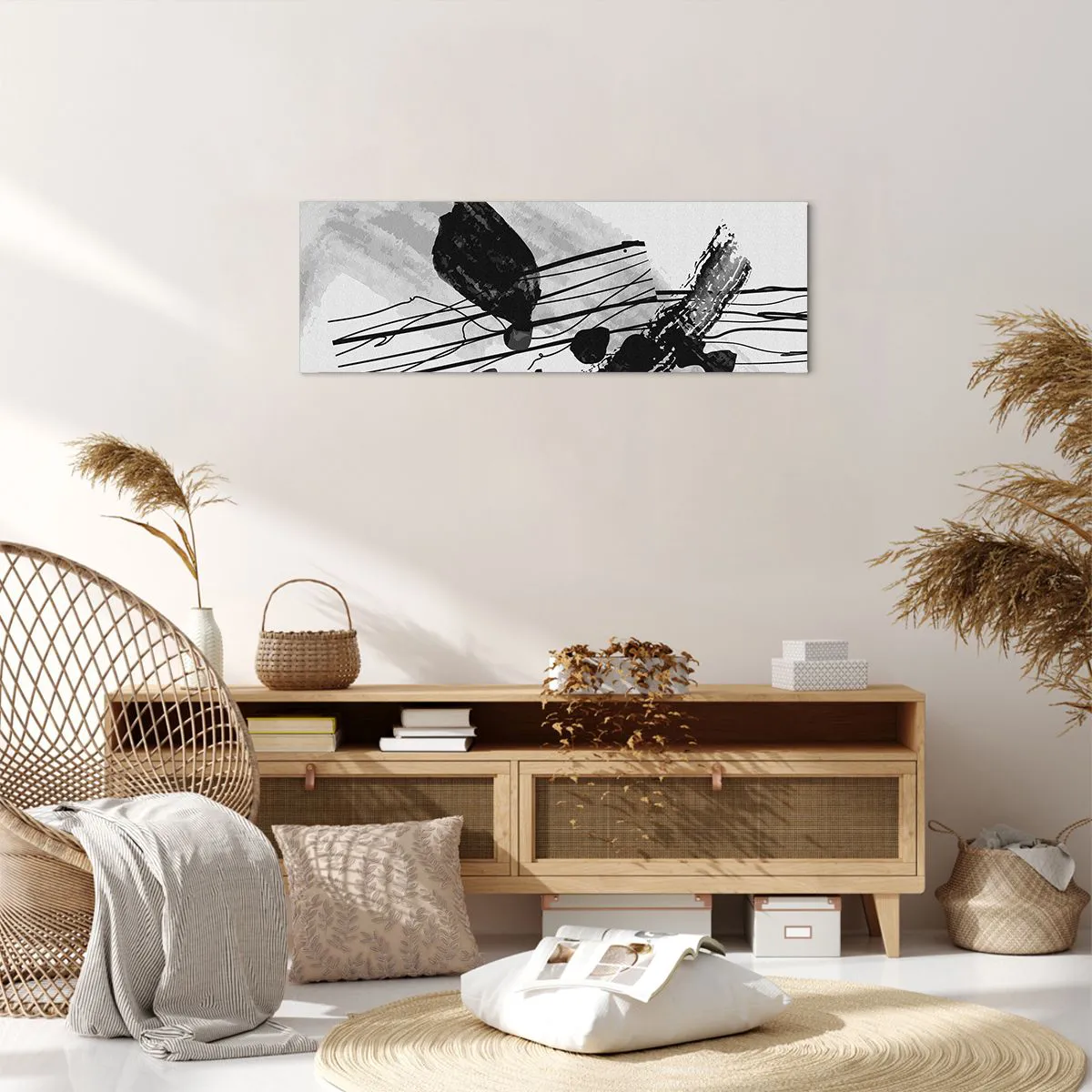 Impression sur toile - Image sur toile - Abstraction organique noir et blanc - 90x30 cm