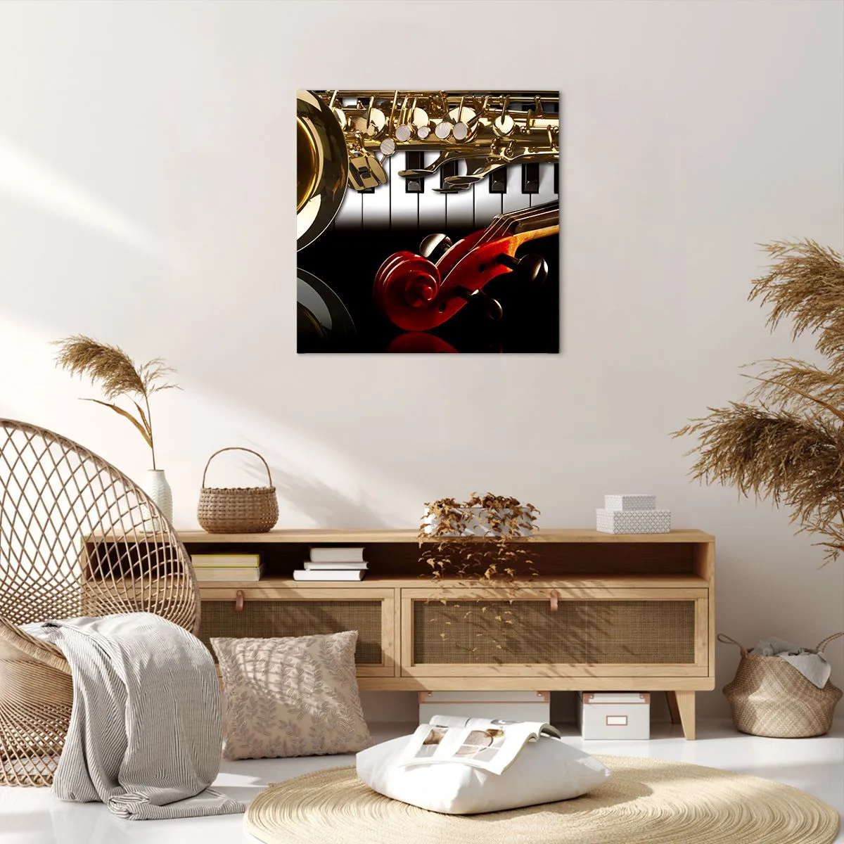 Lærredstryk - Billede på lærred - Metalplader, træ og elfenben - 60x60 cm