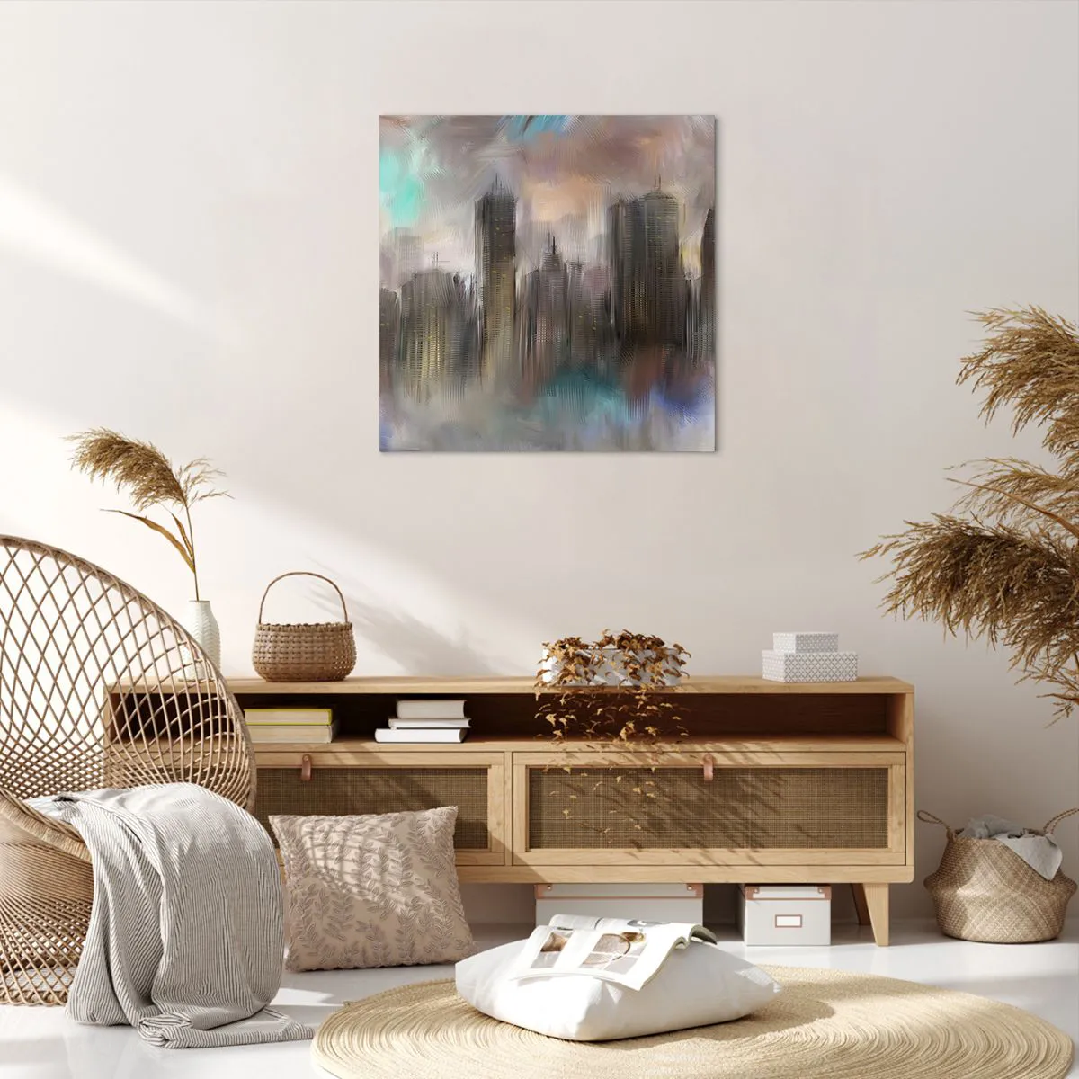 Impression sur toile - Image sur toile - Une composition d'acier, de pierre et de brouillard - 60x60 cm