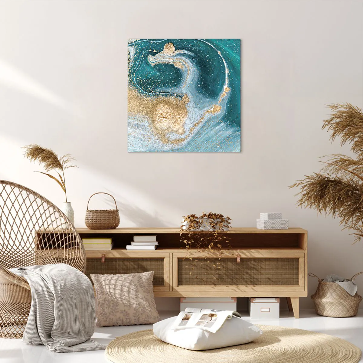 Impression sur toile - Image sur toile - Tourbillon d'or et de turquoise - 60x60 cm