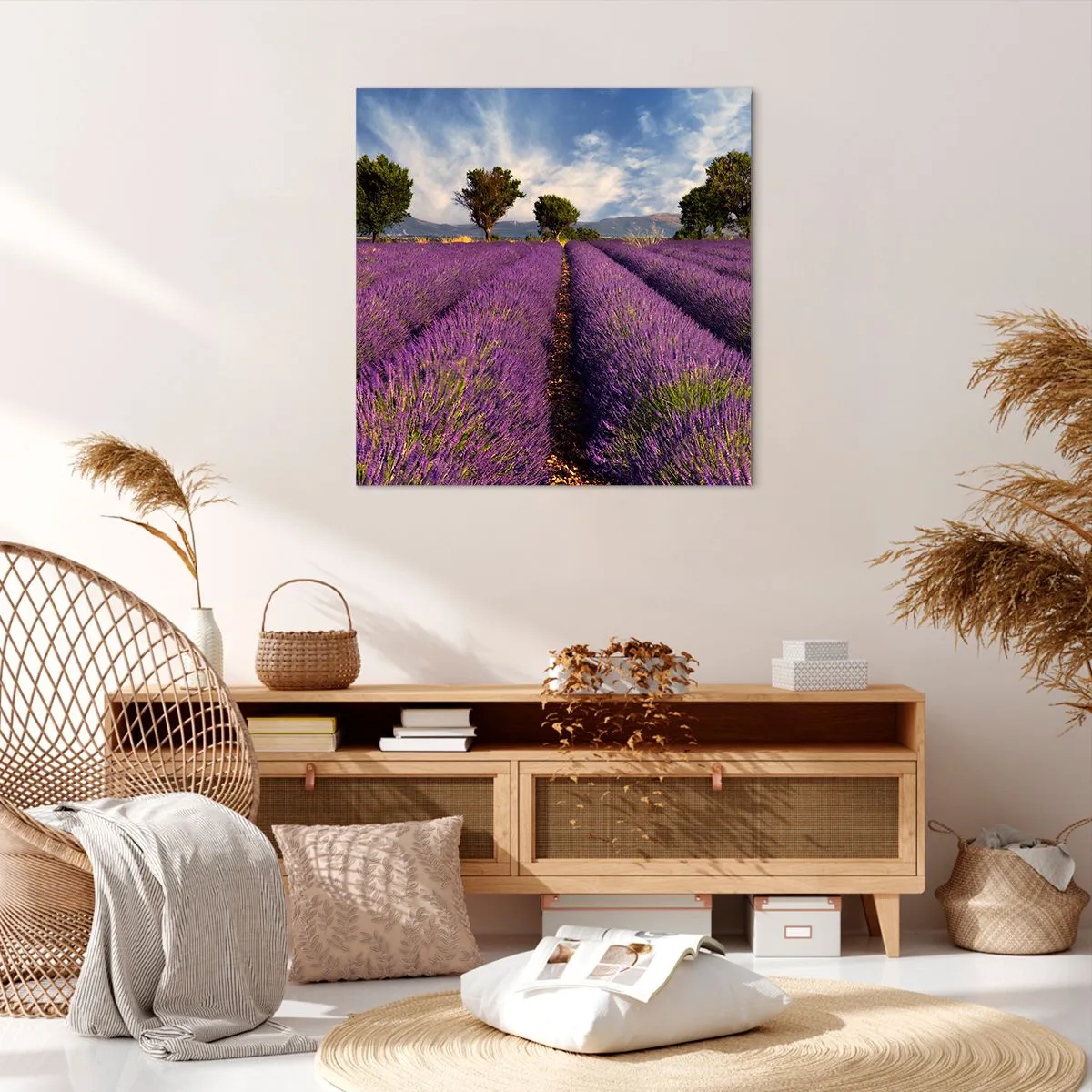 Canvastavla - Bild på duk - Lavendelrader - 70x70 cm