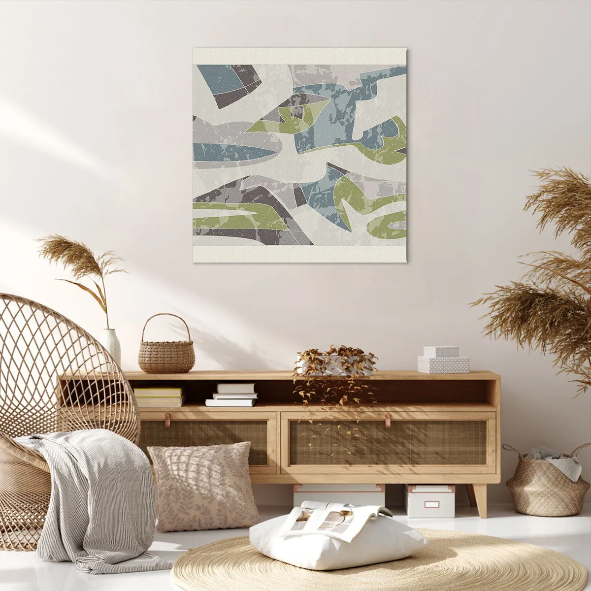 Lærredstryk - Billede på lærred - Komposition bag glas - 70x70 cm