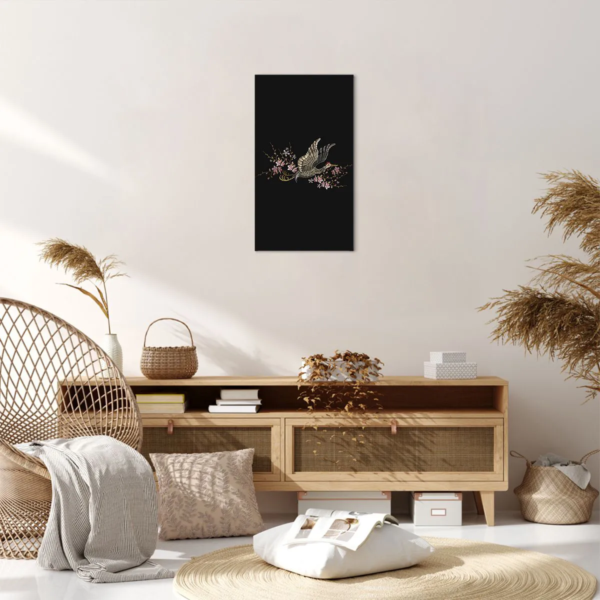 Impression sur toile - Image sur toile - Oiseau brodé exotique - 45x80 cm