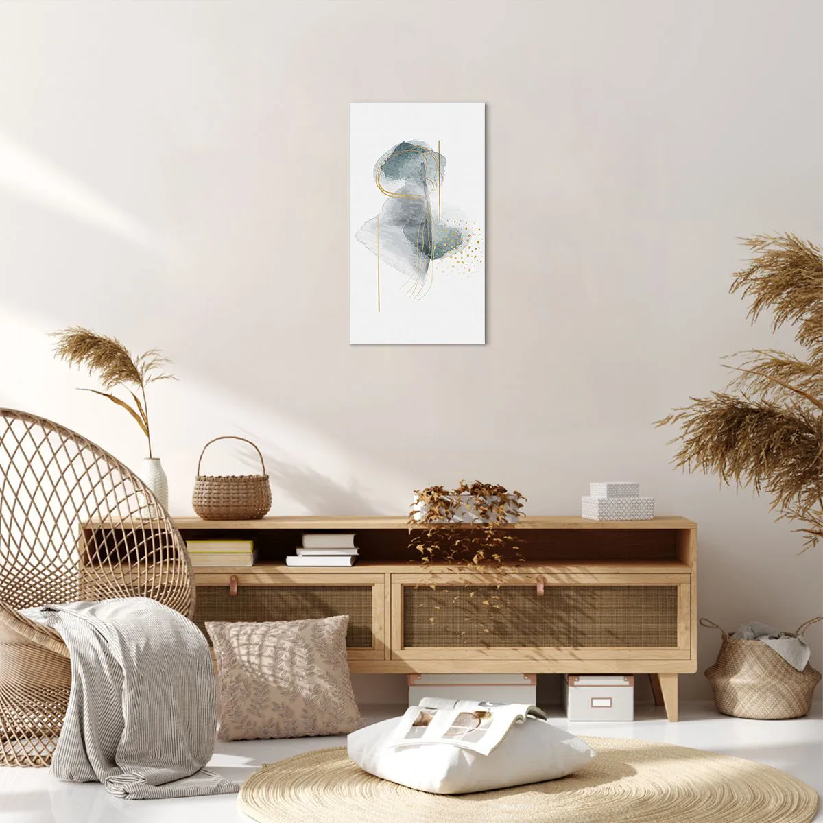 Lærredstryk - Billede på lærred - Om forholdet mellem grå og guld - 45x80 cm