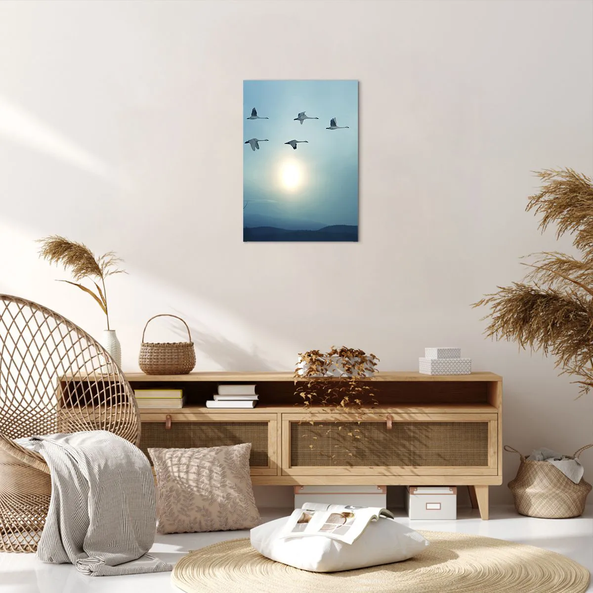 Impression sur toile - Image sur toile - Cygnes volants le matin - 50x70cm - Dis au revoir à l'été pour un an - Décoration murale moderne pour le salon et la chambre ARTTOR