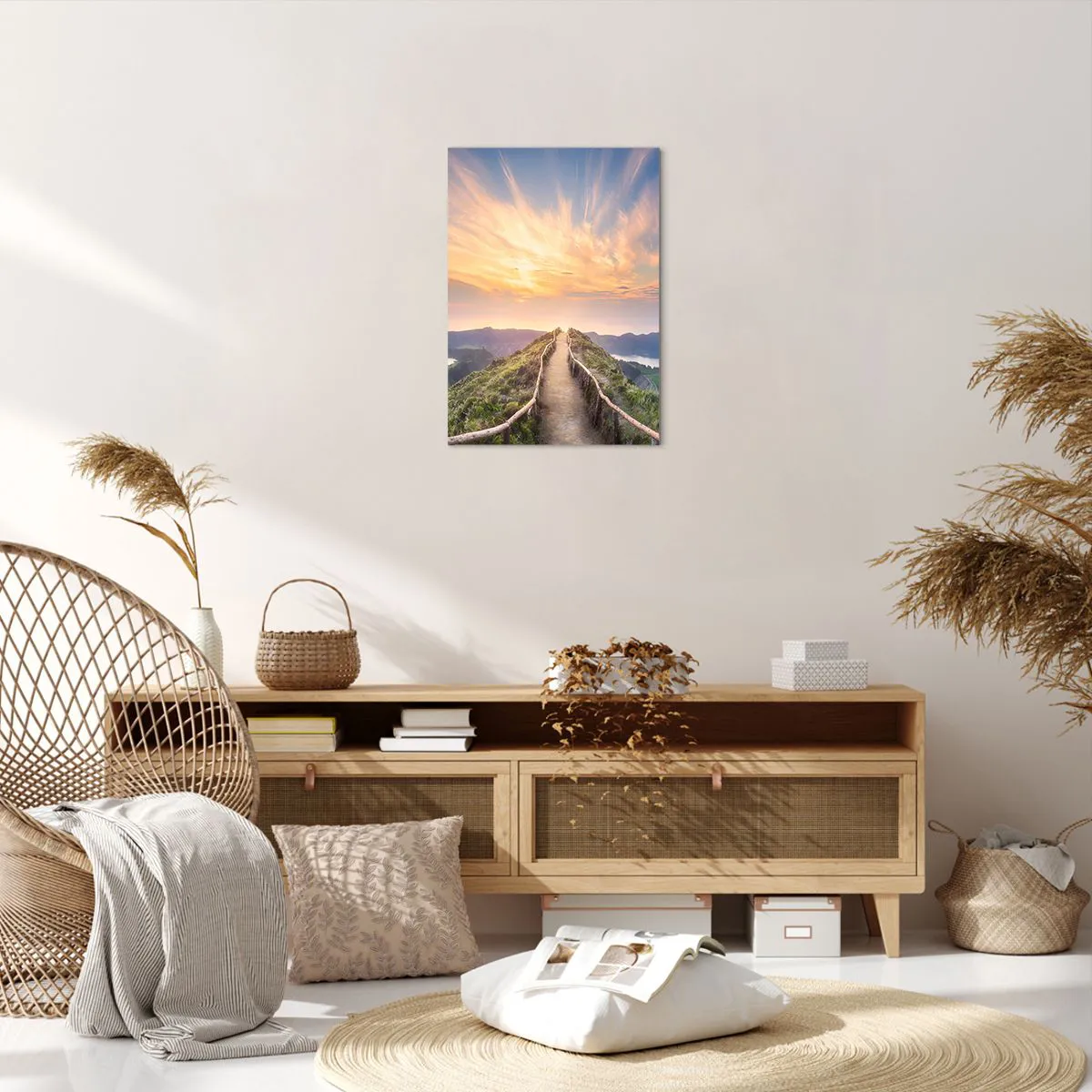 Obraz na płótnie - Górska ścieżka o zachodzie słońca - 50x70cm - Blisko nieba - Nowoczesna dekoracja ścienna do salonu, kuchni i sypialni ARTTOR