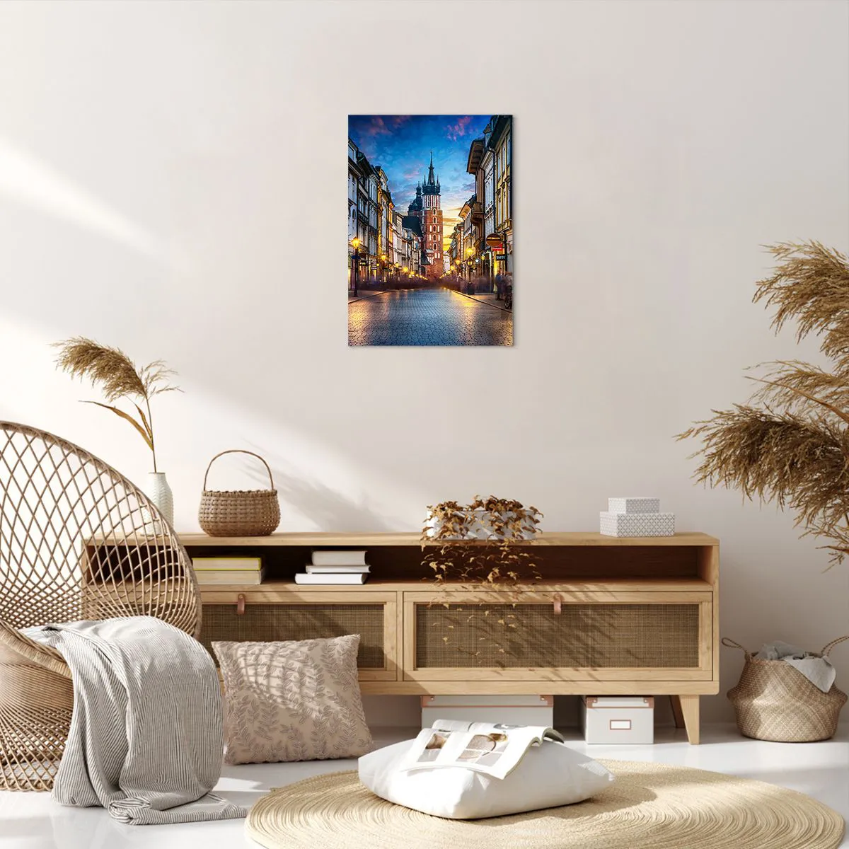 Impression sur toile - Image sur toile - Rue du soir avec vue sur la cathédrale de Cracovie - 50x70cm - La magie de Cracovie - Décoration murale moderne pour le salon et la chambre ARTTOR