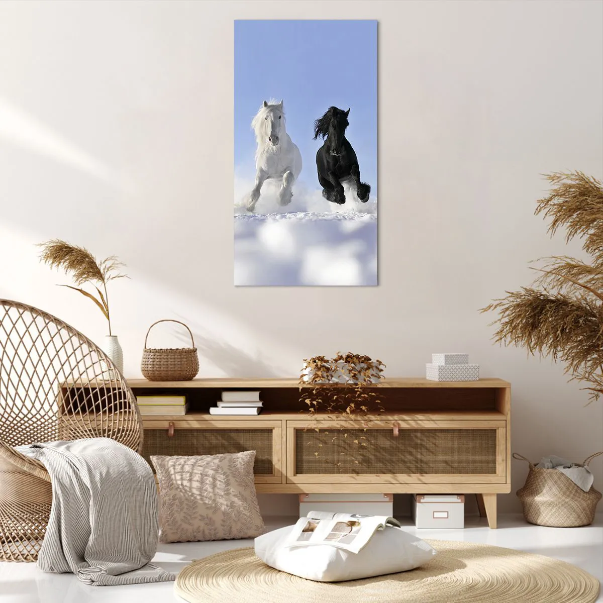 Impression sur toile - Image sur toile - Galop noir et blanc - 65x120 cm