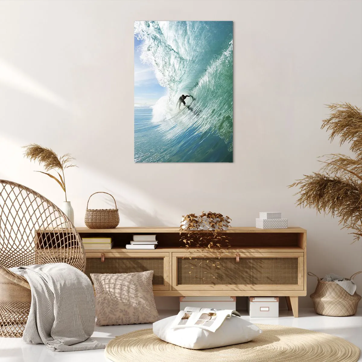 Cuadro sobre lienzo - Impresión de Imagen - Un surfista montando una ola bajo la luz del sol contra un cielo azul. - 70x100cm - Siempre en la ola - Decoración de pared moderna para salón y dormitorio ARTTOR