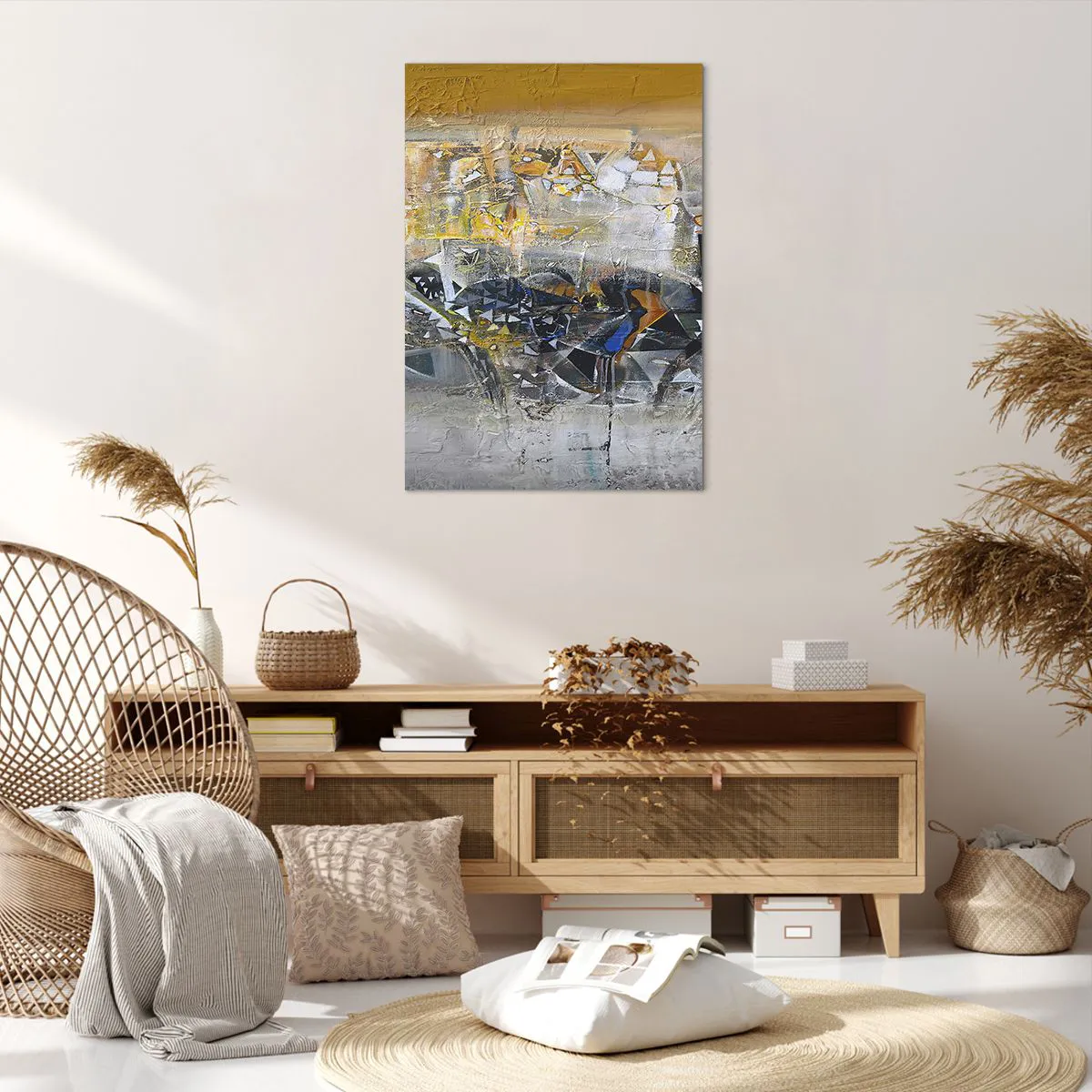 Cuadro sobre lienzo - Impresión de Imagen - Abstracción con tonos dominantes de amarillo y gris. - 70x100cm - Todo se pondrá en su sitio - Decoración de pared moderna para salón y dormitorio ARTTOR