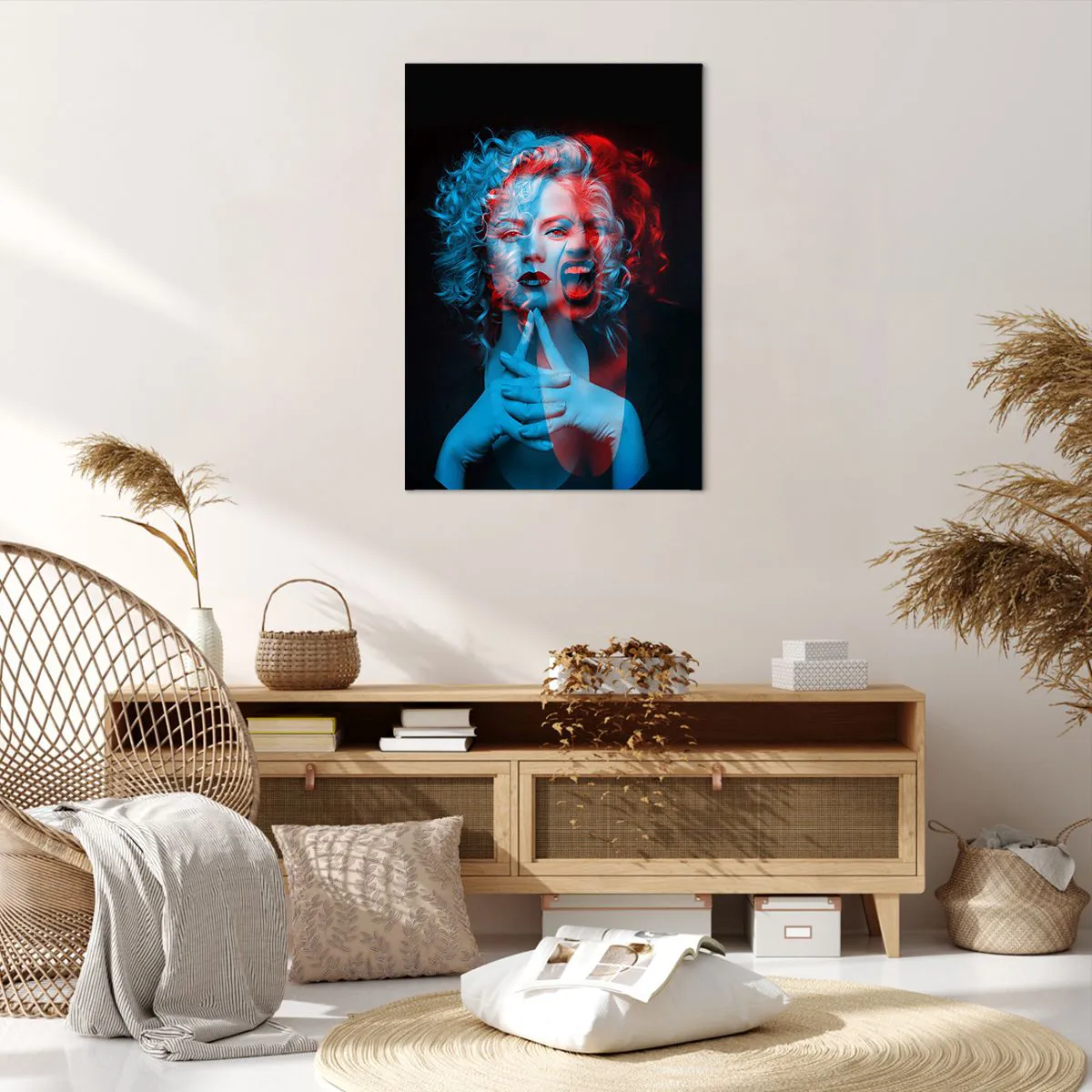 Cuadro sobre lienzo - Impresión de Imagen - Doble retrato de una mujer en rojo y azul - 70x100cm - Alter ego - Decoración de pared moderna para salón y dormitorio ARTTOR