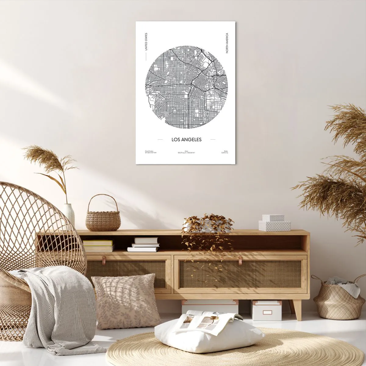 Cuadro sobre lienzo - Impresión de Imagen - Un mapa de Los Ángeles en un estilo minimalista en blanco y negro. - 70x100cm - Anatomía de Los Ángeles - Decoración de pared moderna para salón y dormitorio ARTTOR