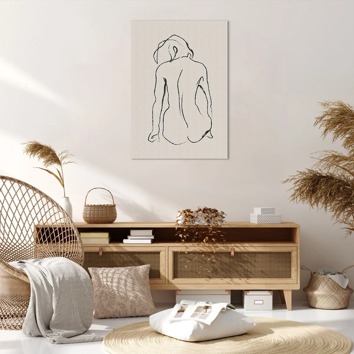 Impression sur toile - Image sur toile - Un croquis subtil de la silhouette d'une fille de dos - 70x100cm - Femme nue - Décoration murale moderne pour le salon et la chambre ARTTOR